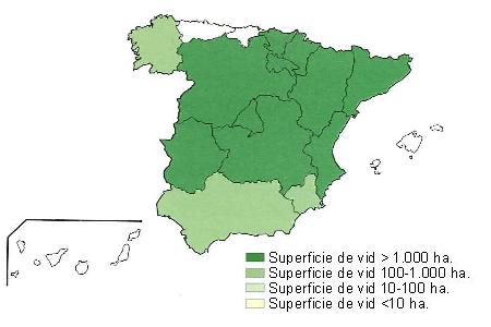 Distribución de las viñas de tempranillo en España